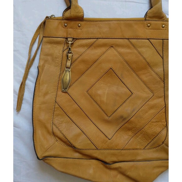 Lucky Brand Large Brown Leather Tote Shoulder Bag Distressed Y2K Boho Festival - Picture 6 of 14